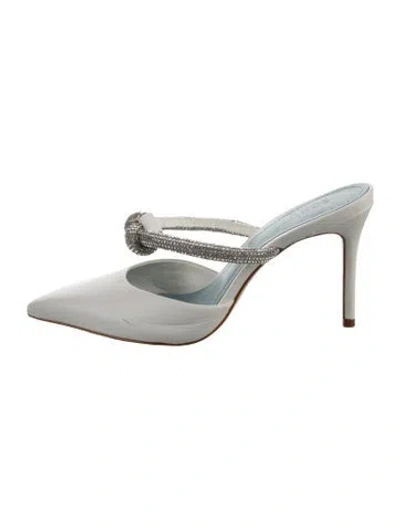 Pre-owned Schutz Leather Crystal Embellishments Mules In White