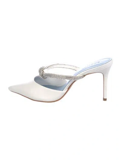Pre-owned Schutz Leather Crystal Embellishments Mules In White