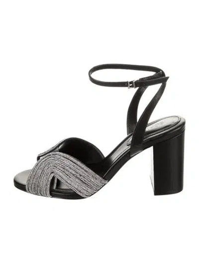 Pre-owned Schutz Leather Crystal Embellishments Sandals In Black