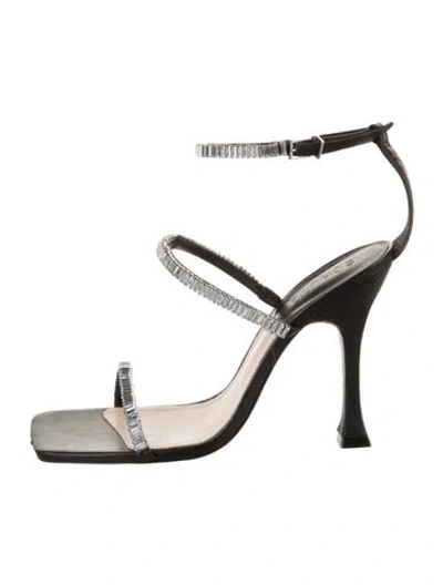 Pre-owned Schutz Leather Crystal Embellishments Sandals In Black