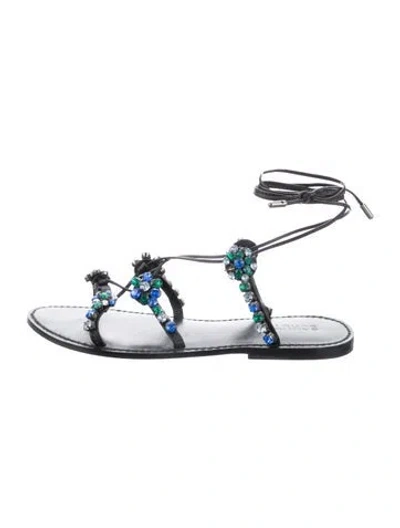 Pre-owned Schutz Leather Crystal Embellishments Sandals In Black