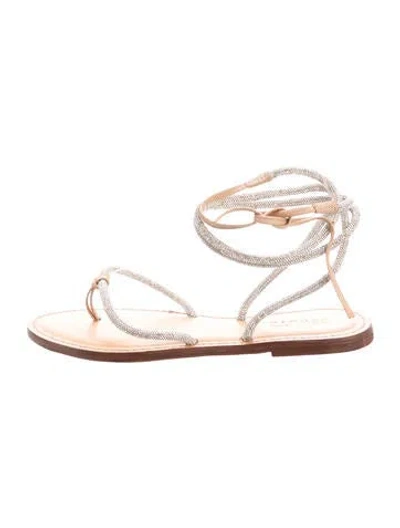 Pre-owned Schutz Leather Crystal Embellishments Sandals In Brown