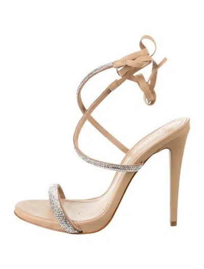 Pre-owned Schutz Leather Crystal Embellishments Sandals In Gold