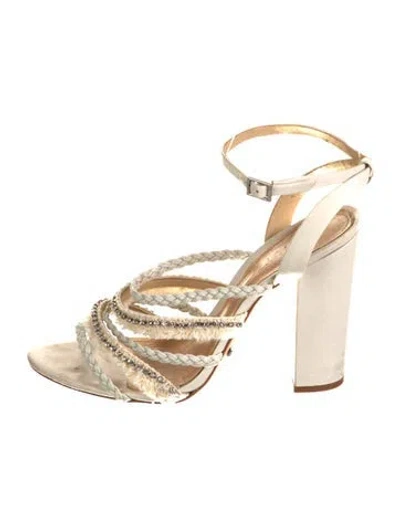 Pre-owned Schutz Leather Crystal Embellishments Sandals In Neutral