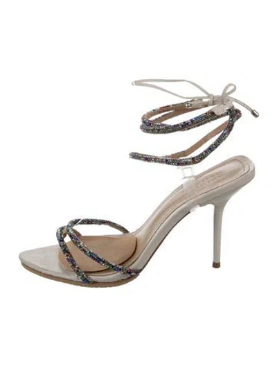Pre-owned Schutz Leather Crystal Embellishments Sandals In Neutral