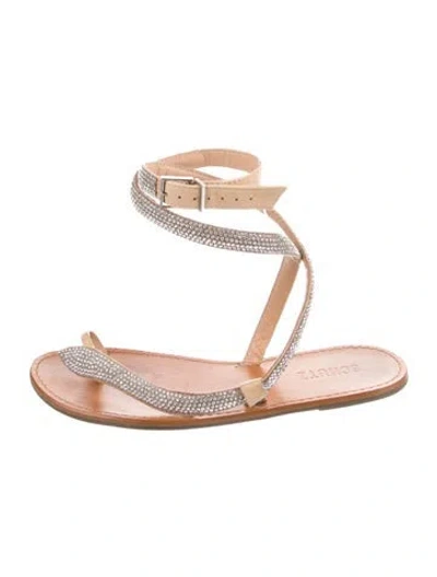 Pre-owned Schutz Leather Crystal Embellishments Sandals In Neutral