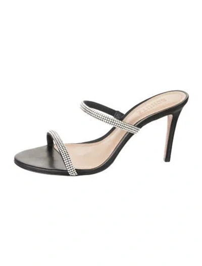 Pre-owned Schutz Leather Crystal Embellishments Sandals In Neutrals