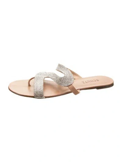 Pre-owned Schutz Leather Crystal Embellishments Sandals In Neutrals