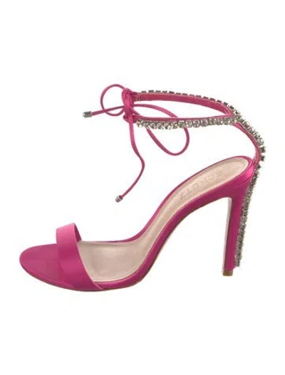 Pre-owned Schutz Leather Crystal Embellishments Sandals In Pink