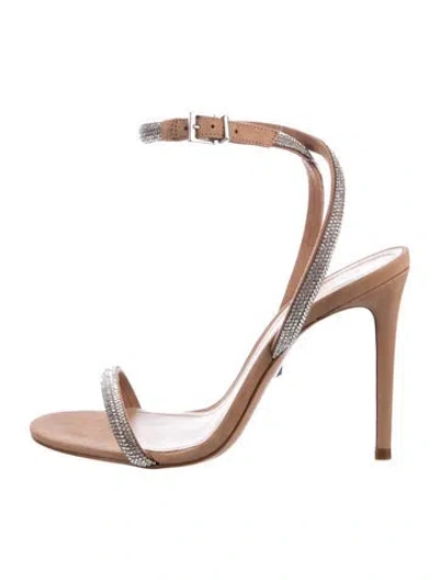 Pre-owned Schutz Leather Crystal Embellishments Sandals In Silver