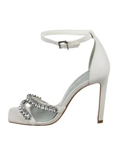 Pre-owned Schutz Leather Crystal Embellishments Sandals In White