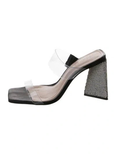 Pre-owned Schutz Leather Crystal Embellishments Slides In Black