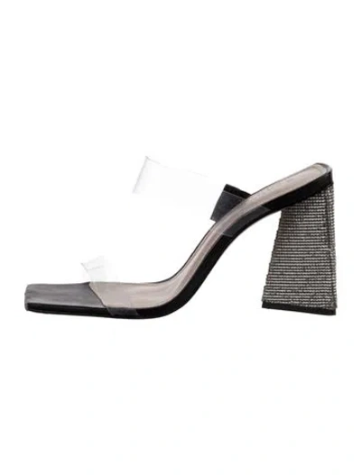 Pre-owned Schutz Leather Crystal Embellishments Slides In Black