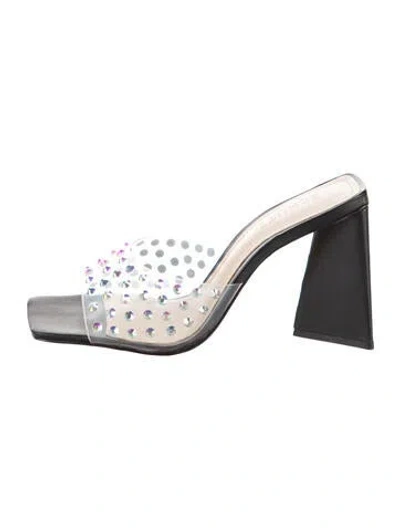 Pre-owned Schutz Leather Crystal Embellishments Slides In Black