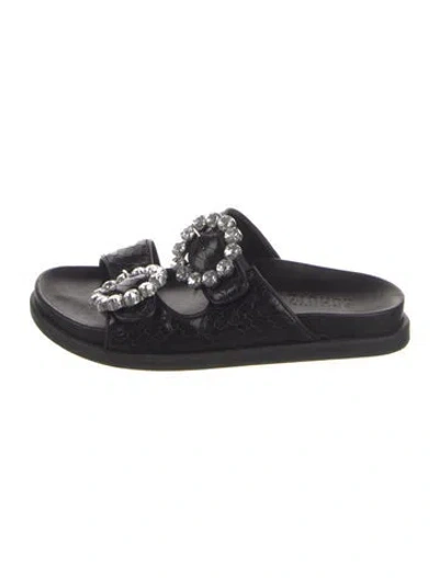 Pre-owned Schutz Leather Crystal Embellishments Slides In Blue