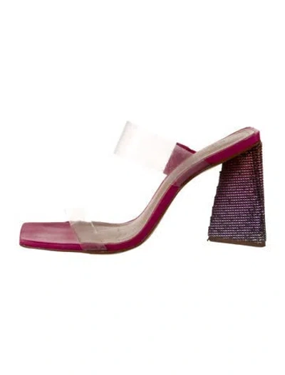 Pre-owned Schutz Leather Crystal Embellishments Slides In Pink