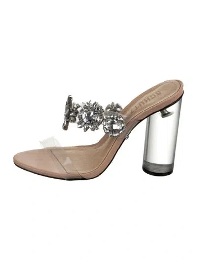 Pre-owned Schutz Leather Crystal Embellishments Slides In Transparent