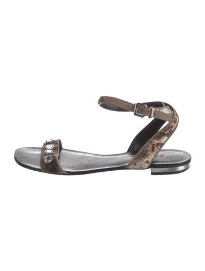Pre-owned Schutz Leather Crystal Embellishments Slingback Flats In Black