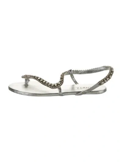 Pre-owned Schutz Leather Crystal Embellishments Slingback Sandals In Silver