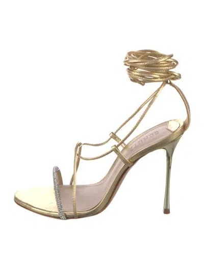 Pre-owned Schutz Leather Crystal Embellishments T-strap Pumps