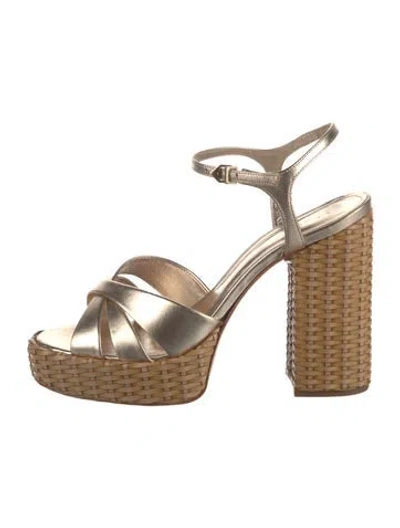 Pre-owned Schutz Leather Cutout Accent Espadrilles In Gold