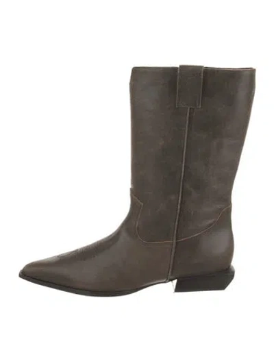 Pre-owned Schutz Leather Embroidered Accent Moto Boots In Brown