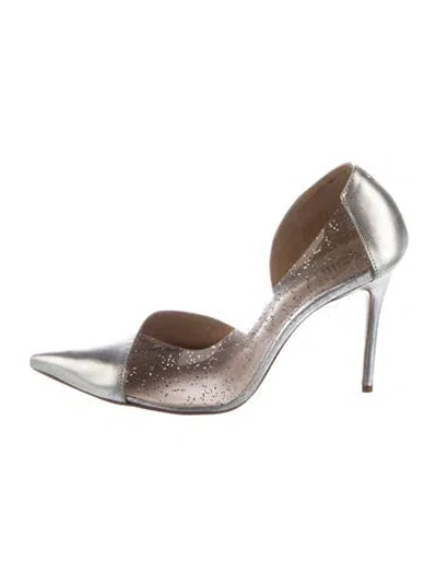 Pre-owned Schutz Leather Glitter Accents Pumps In Silver