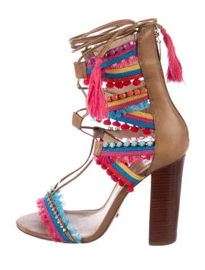 Pre-owned Schutz Leather Graphic Print Gladiator Sandals In Neutral