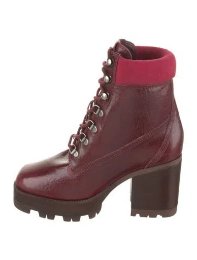 Pre-owned Schutz Leather Lace-up Boots In Burgundy