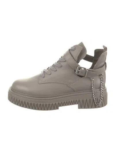 Pre-owned Schutz Leather Lace-up Boots In Gray