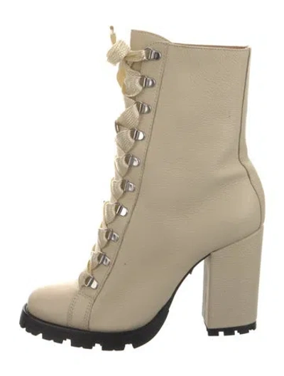 Pre-owned Schutz Leather Lace-up Boots W/ Tags In Neutrals