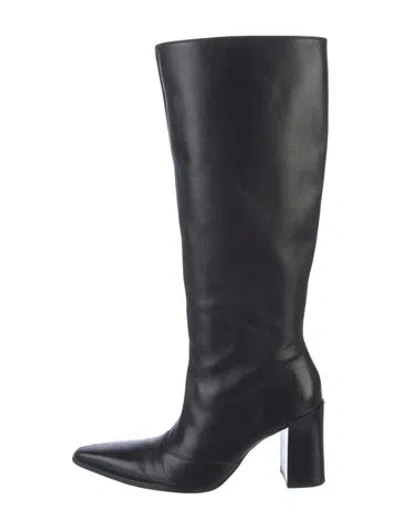Pre-owned Schutz Leather Leather Trim Embellishment Boots In Black