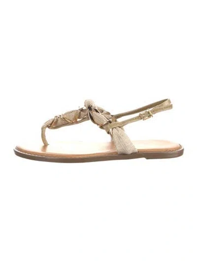 Pre-owned Schutz Leather Leather Trim Embellishment T-strap Sandals In Gold/metallic