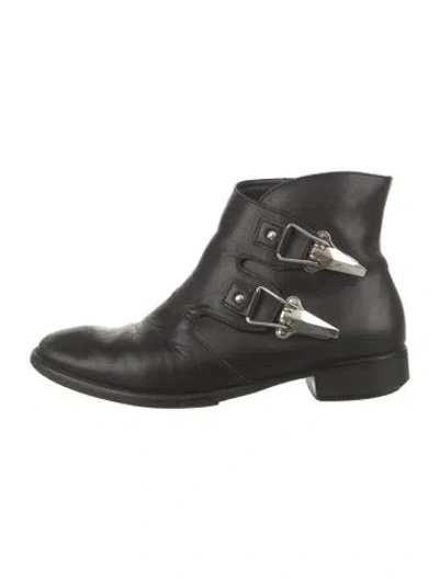 Pre-owned Schutz Leather Moto Boots In Black