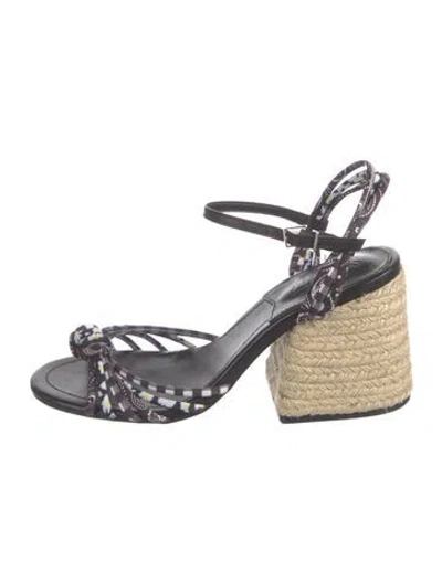 Pre-owned Schutz Leather Paisley Print Sandals In Black