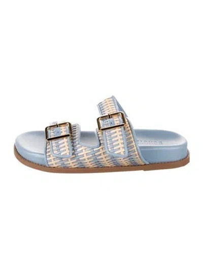 Pre-owned Schutz Leather Patterned Slides In Blue