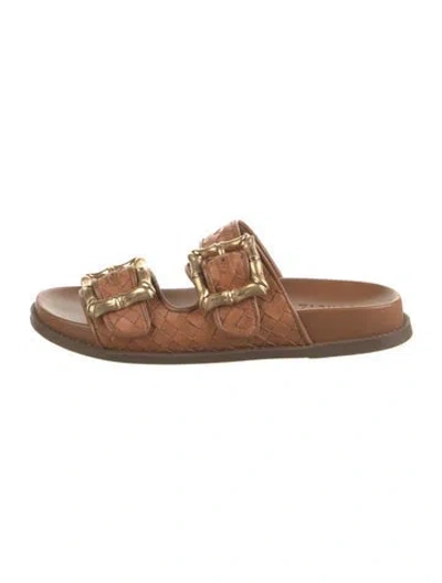 Pre-owned Schutz Leather Patterned Slides In Brown