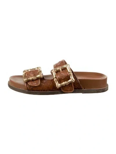Pre-owned Schutz Leather Patterned Slides In Brown