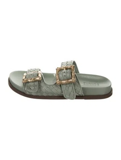 Pre-owned Schutz Leather Patterned Slides In Green