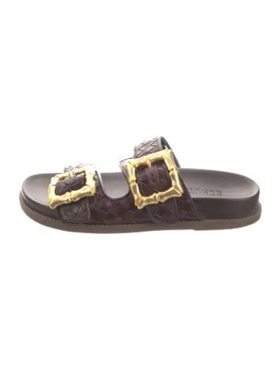 Pre-owned Schutz Leather Plaid Print Slides In Brown