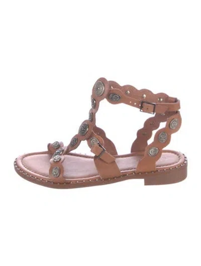 Pre-owned Schutz Leather Printed Gladiator Sandals In Brown