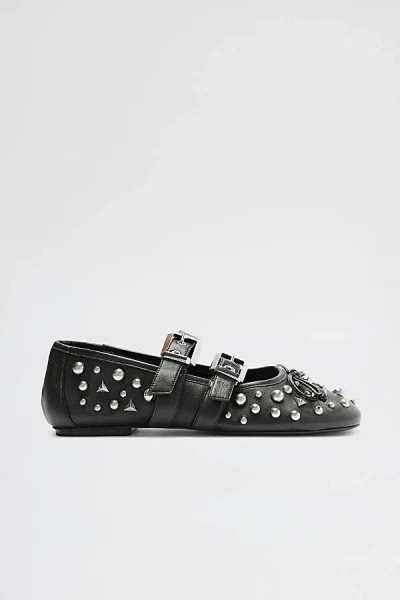 Schutz Sarita Studded Buckle Leather Ballerina Flats In Black