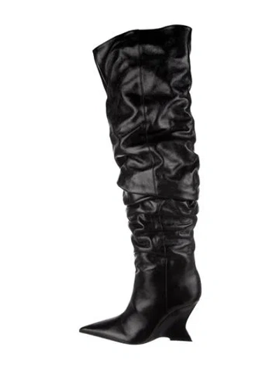 Pre-owned Schutz Leather Slouch Boots In Black