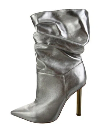 Pre-owned Schutz Leather Slouch Boots In Silver