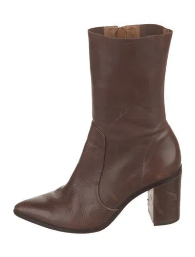 Pre-owned Schutz Leather Sock Boots In Brown
