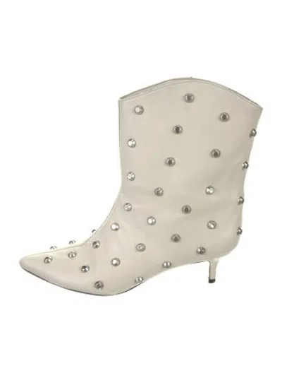 Pre-owned Schutz Leather Studded Accents Boots In Neutrals