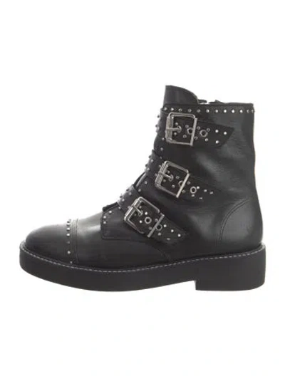 Pre-owned Schutz Leather Studded Accents Combat Boots In Black