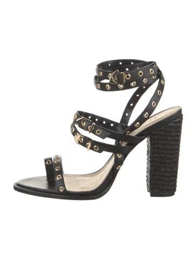 Pre-owned Schutz Leather Studded Accents Gladiator Sandals In Black