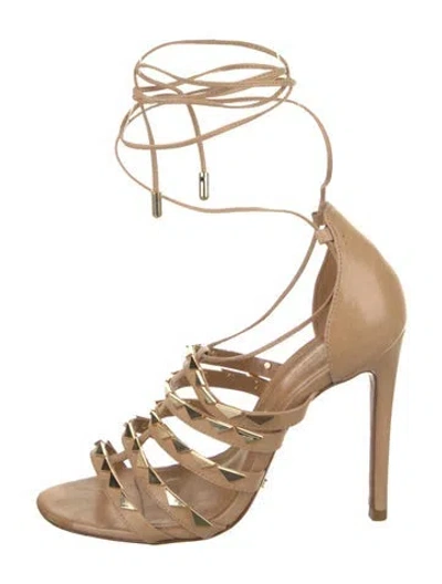 Pre-owned Schutz Leather Studded Accents Gladiator Sandals In Brown