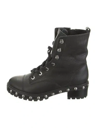 Pre-owned Schutz Leather Studded Accents Lace-up Boots In Black